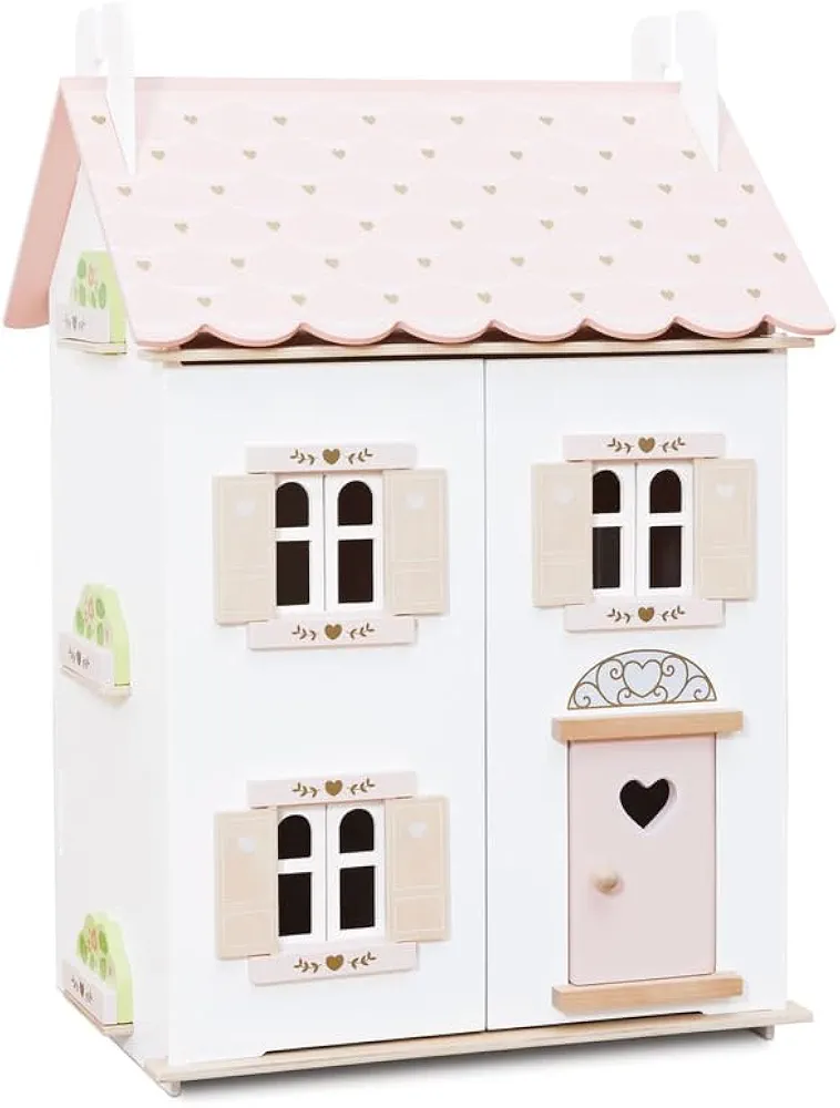 Le Toy Van – Rose Heart Wooden Doll House | Girls & Boys 3 Storey Wooden Dolls House Play Set - Suitable for Ages 3+