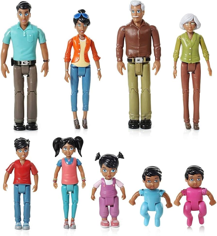 Beverly Hills Doll Collection Sweet Li'l Family Hispanic Dollhouse People Set of 9 Action Figure Set - Grandpa, Grandma, Mom, Dad, Sister, Brother, Toddler, Twin Boy & Girl