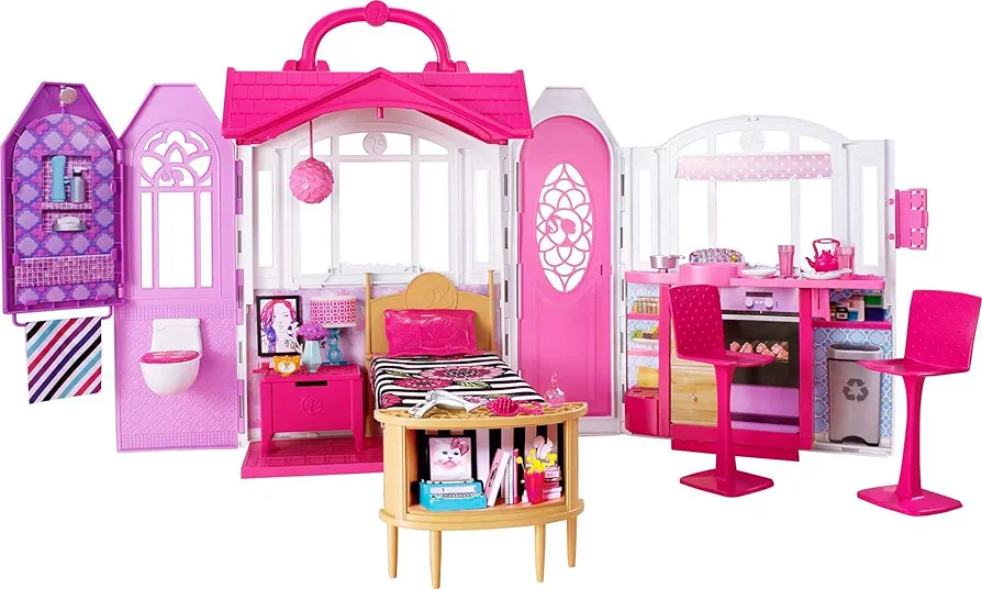 Barbie Doll House, Glam Getaway Portable House Playset with Carry Handle & 20+ Accessories Including Furniture & Décor