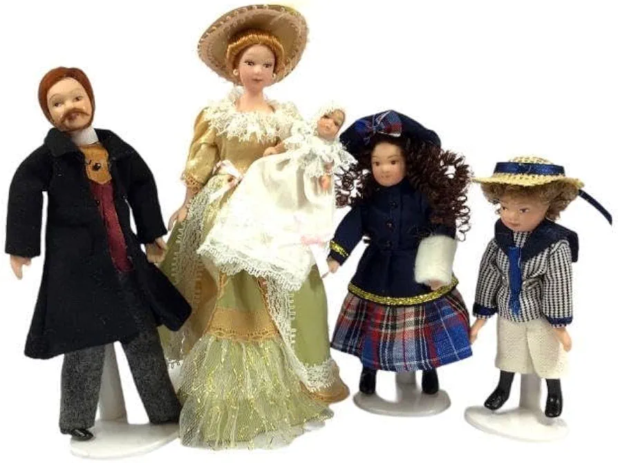 Melody Jane Dolls Houses Dollhouse Victorian Family of 5 People Porcelain Figures Miniature 1:12 Scale