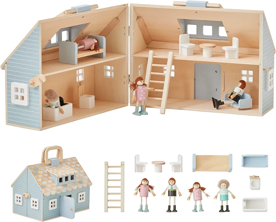 Olivia's Little World Wooden Quaint Little Cottage Dollhouse + Accessories for 3.5" Dolls, Multi