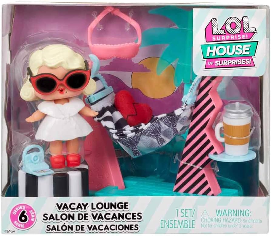 LOL Surprise OMG House of Surprises Vacay Lounge Playset with Leading Baby Collectible Doll with 8 Surprises, Dollhouse Accessories, Holiday Toy, Great Gift for Kids Ages 4 5 6+ Years Old & Collectors