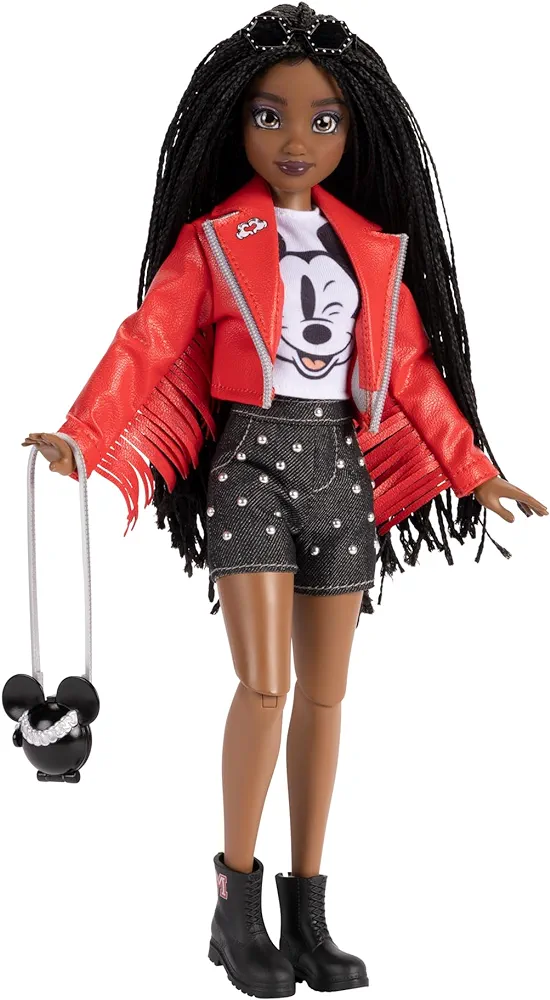 Fashion Dolls Disney 100 - Mickey Mouse 11.5" Tall with 13 Points of Articulation, Two Complete Mix-and-Match Outfits and Glittery Mickey Ring for You!