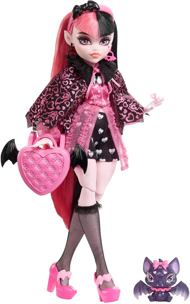 Monster High Doll, Draculaura with Pink & Black Hair in Signature Look with Fashion Accessories & Pet Bat Count Fabulous