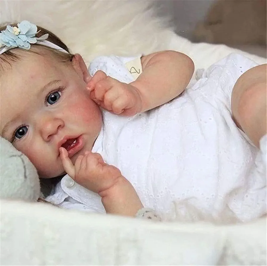 Reborn Baby Dolls Girls with Opened Blue Eyes 18 Inch Handmade Realistic Newborn Lifelike Dolls in Soft Vinyl and Weightd Body for Daughter