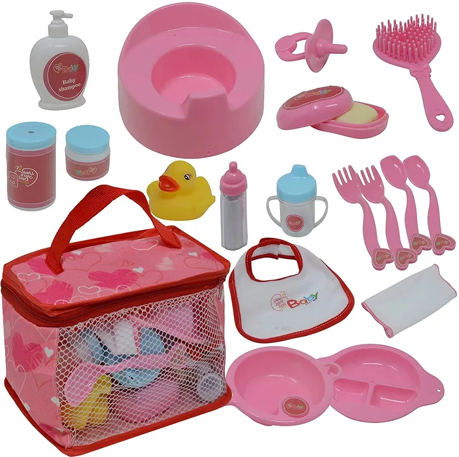 The New York Doll Collection Baby Doll Feeding & Caring Accessory Set in Zippered Carrying Case