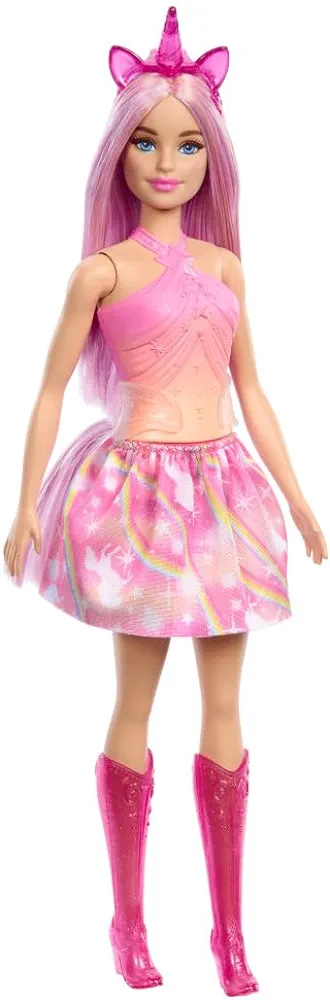 Barbie Unicorn Doll with Pink Fantasy Hair, Colorful Pink & Orange Outfit & Unicorn-Themed Fantasy Accessories