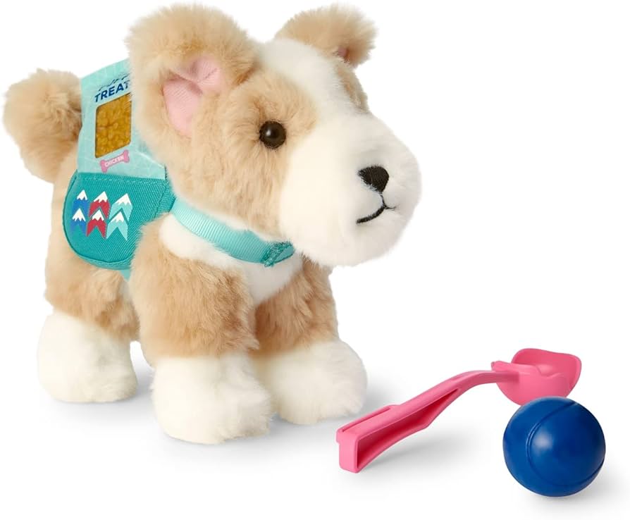 American Girl Corinne Tan Girl of the Year 2022 18-inch Doll Corinne's Dog Pet Flurry w/Backpack and Treats, For Ages 8+