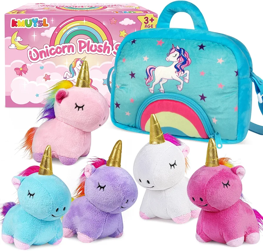 KMUYSL Unicorn Plush Toys for Girls Ages 3 4 5 6 7 8+ Year Old - 5 Pcs Unicorn Stuffed Animals, Soft Plush Toys Set, Idea Xmas Valentines Easter Birthday Gifts for Kids