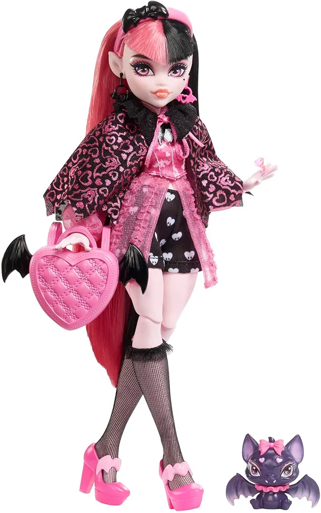 Monster High Doll, Draculaura with Pink & Black Hair in Signature Look with Fashion Accessories & Pet Bat Count Fabulous