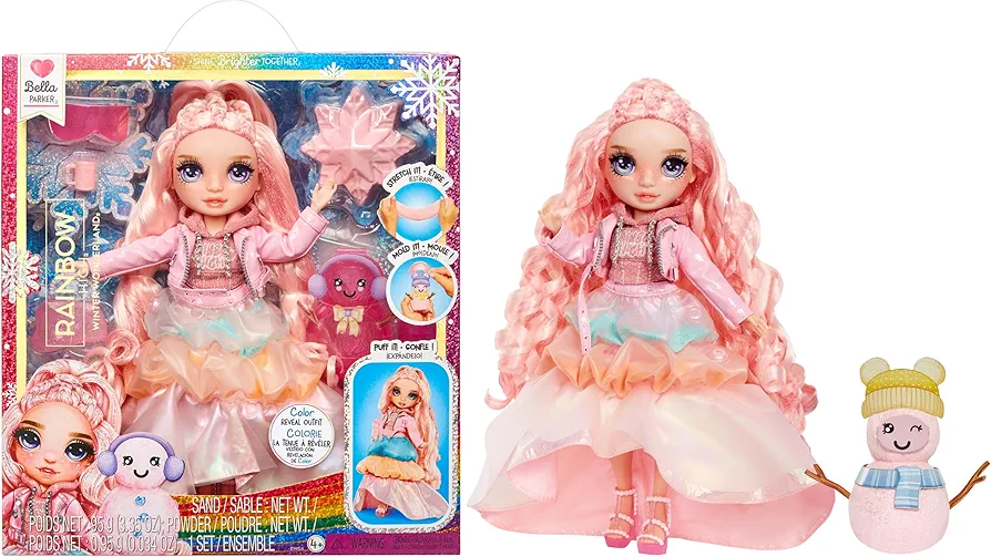 Rainbow High Winter Wonderland Bella - Pink 11” Fashion Doll with Magic Snow Hidden in Fashion That Puffs Up with Water, and Snowman Kit, Great Gift for Kids 4-12 Years Old