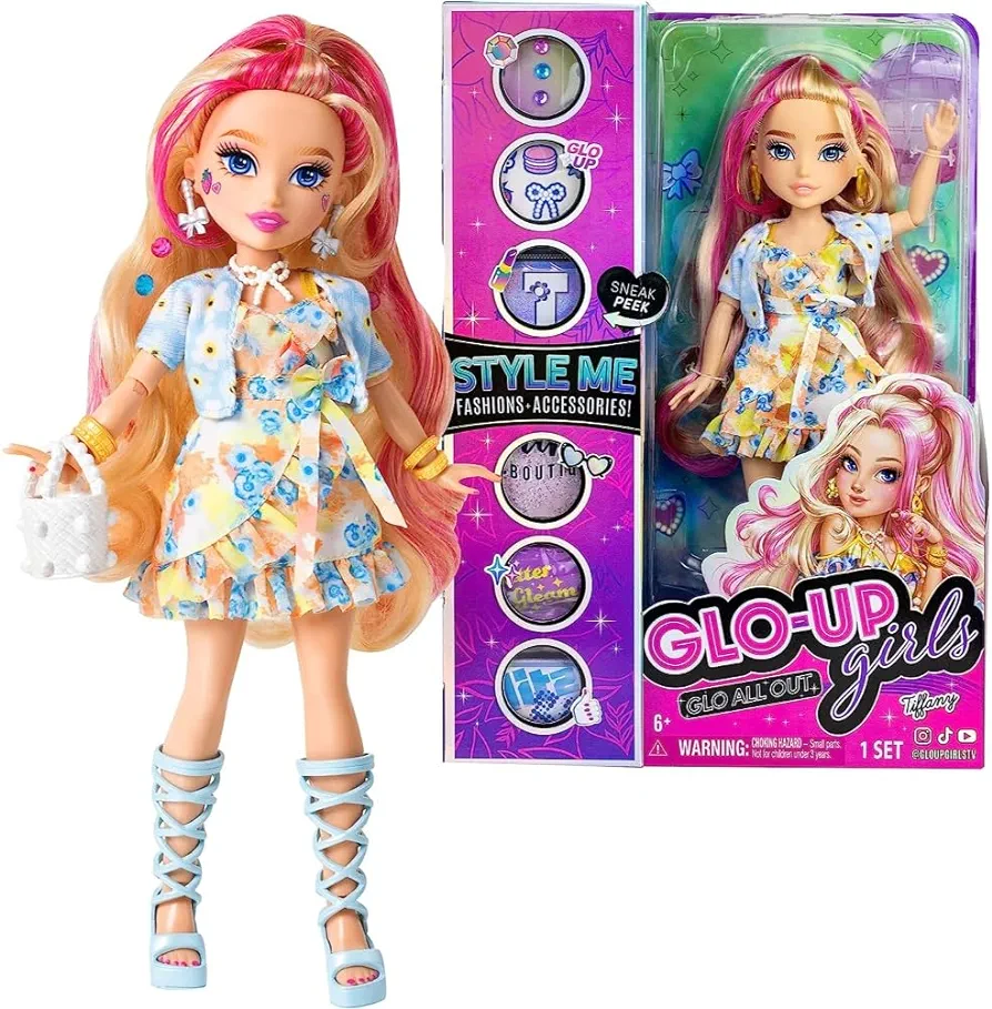 Far Out Toys GLO-UP Girls Season 2 Tiffany Blonde Fashion Doll, Dazzling Jewelry, Hair Gems, Accessories, Fashions, Face Stickers, Makeup, Nails