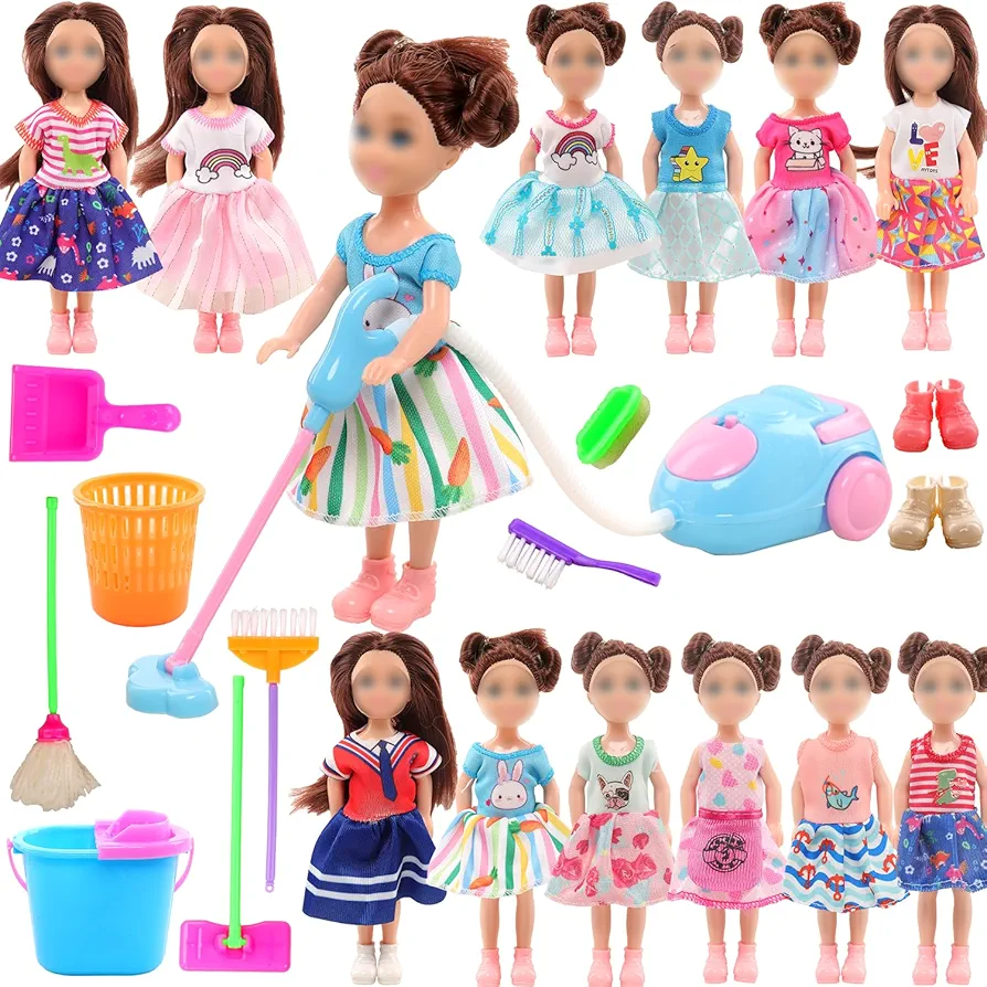 Miunana 16 Pcs 6 inch Doll Clothes and Accessories Dollhouse Furniture Housework Cleaning Tools Mini Dollhouse Cleaning Supplies for 5.3-6 inch Girl Doll