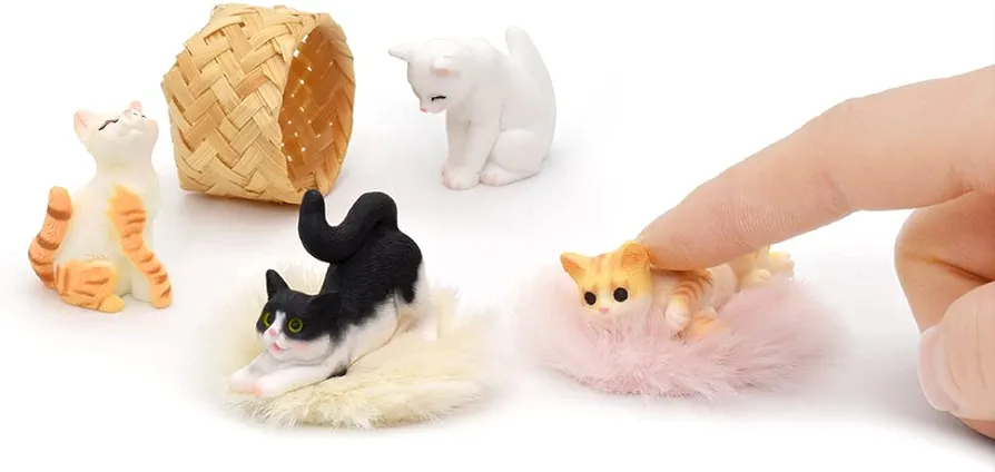 iland Cat Figurines, Dollhouse Cats w/ 1/12 scale Accessories, Realistic Hand Painted Mini Cat Decor, Cat Cake Toppers