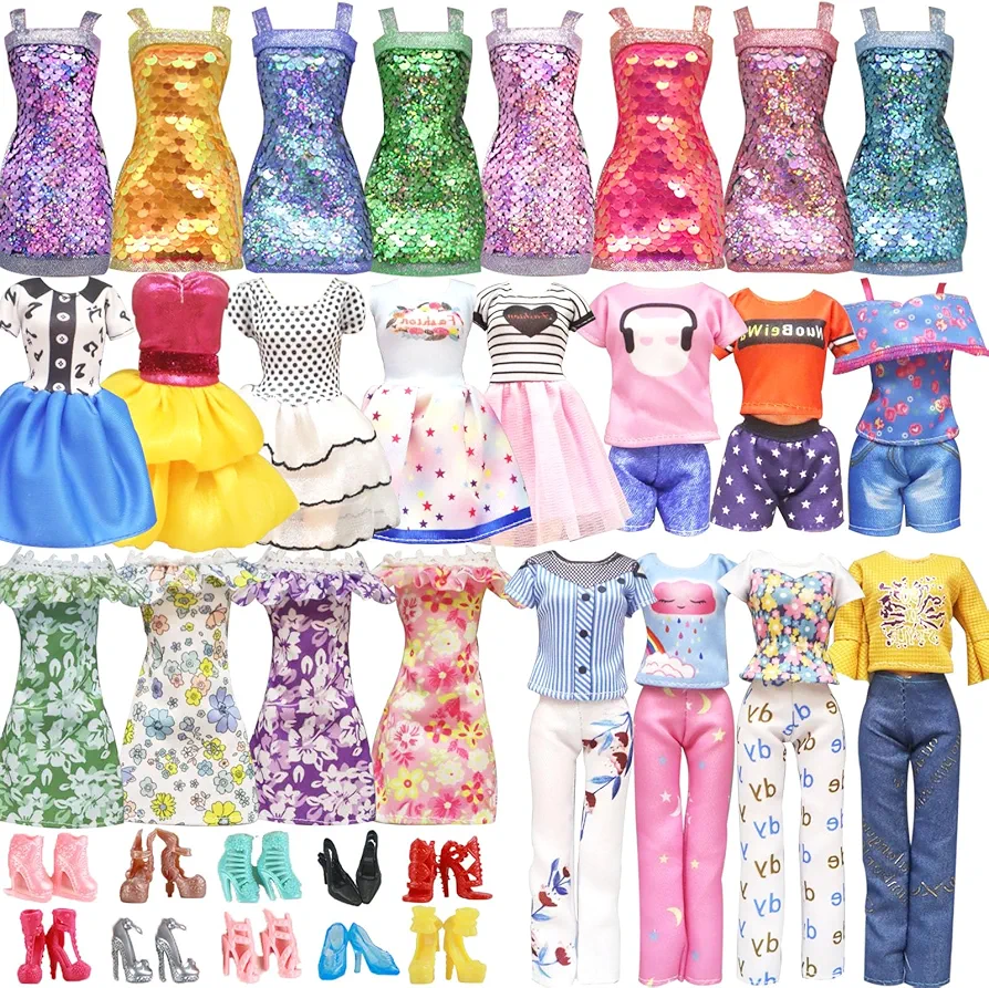 Doll Clothes and Accessories for 11.5 inch Girl Dolls Including Sequins Dresses Fashion Dresses Casual Outfits Tops and Pants Shose for Girl and Kids