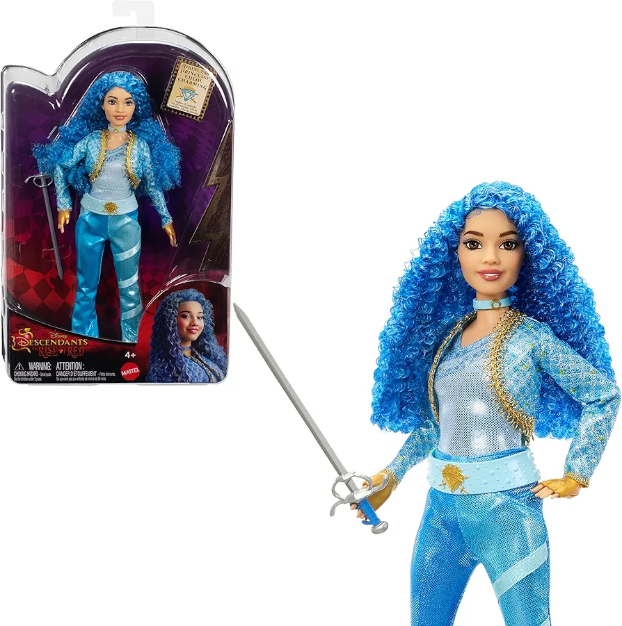 Mattel Disney Descendants: The Rise of Red Fashion Doll & Accessory - Princess Chloe Charming, Daughter of Cinderella with Movie-Inspired Clothes & Sword