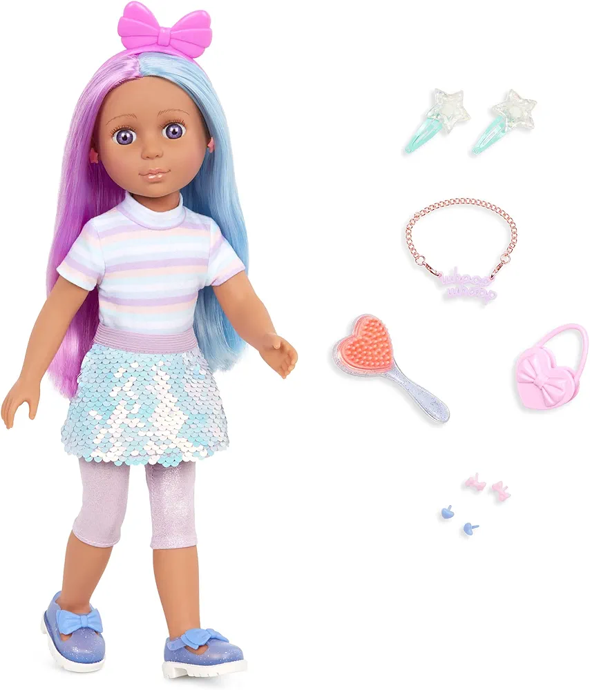 Glitter Girls – 14-inch Fashion Doll – Purple Eyes, Blue & Purple Hair – Pierced Ears & Jewelry – Pastel Outfit & Accessories – 3 Years + – Ciara