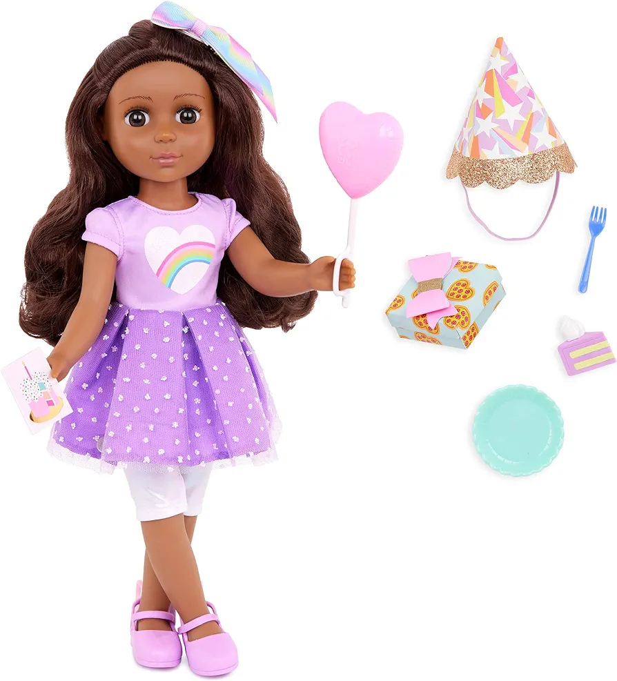 Glitter Girls – 14-inch Posable Doll – Birthday Party Accessories – Balloon, Toy Present & More – Toys for Kids 3 Years+ – Meera