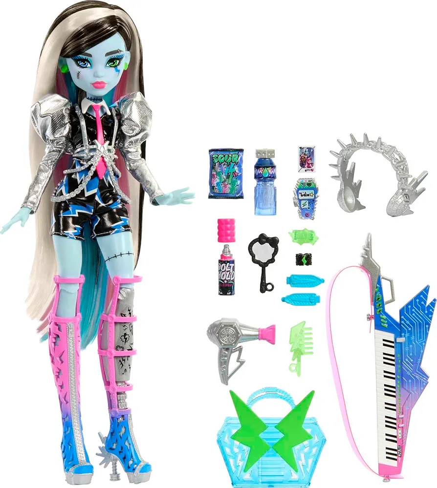 Monster High Doll, Amped Up Frankie Stein Rockstar with Instrument & Performance-Themed Accessories Like Headphones