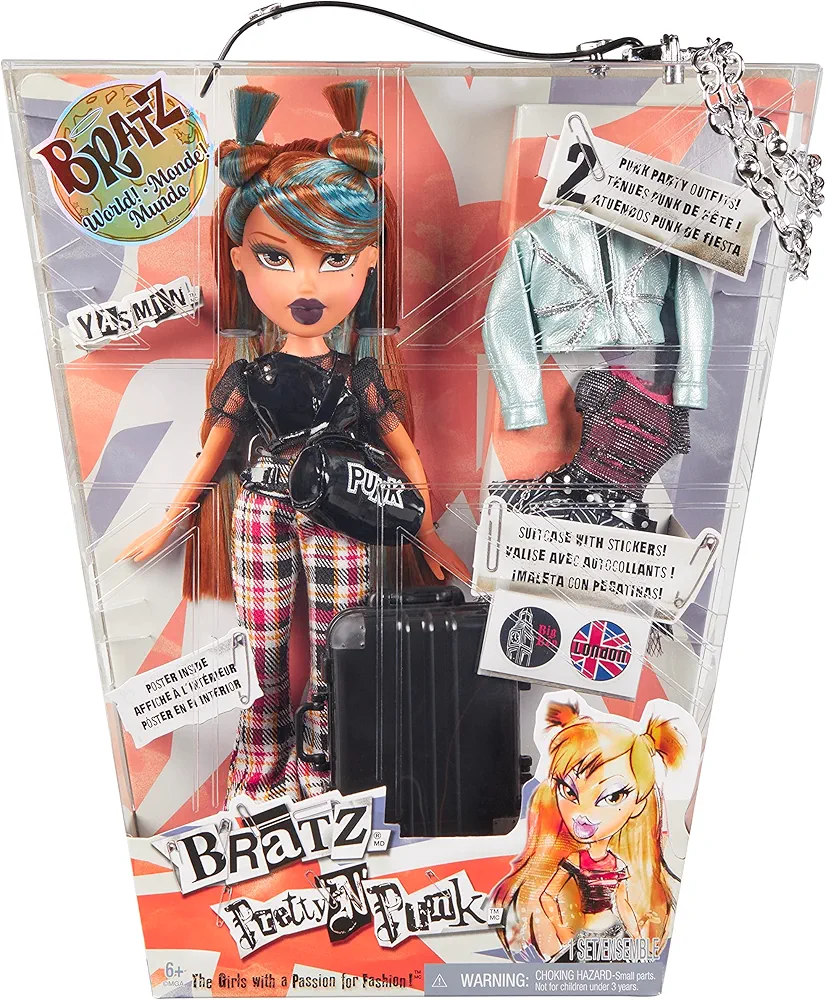 Bratz Pretty ‘N’ Punk Yasmin Fashion Doll with 2 Outfits and Suitcase, Collectors Ages 6 7 8 9 10+