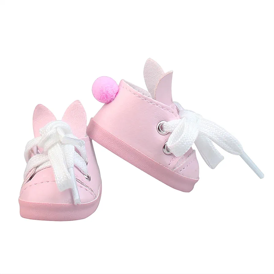 Cute Doll Shoes for 18 Inch Girl Dolls, Bunny Tennis Shoes Fits for 18 American Dolls, 3 Solid Color are Available, Lace-Up Design, Ideal Doll Accessories Gifts for Granddaughter