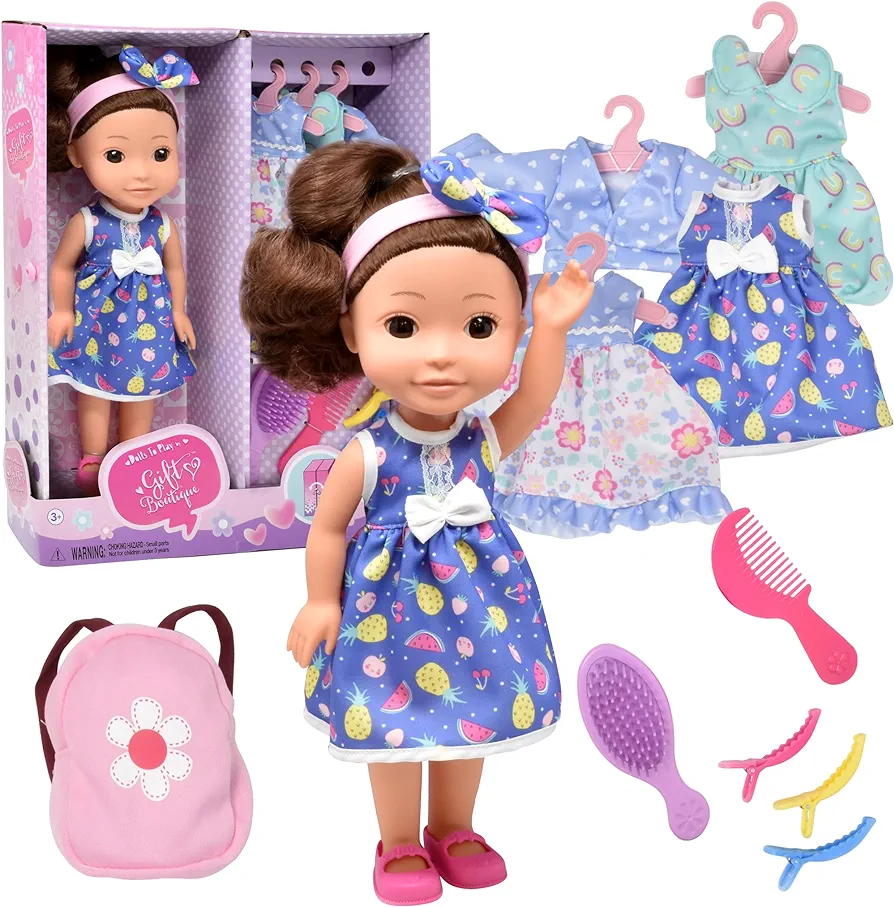 Gift Boutique 14 Inch Girl Doll with Hair and Accessories, Fashion Doll with Long Fine Hair and Accessories Brush Hair Pins for Styling with Clothes and Outfits to Change Set in Wardrobe Gift Box