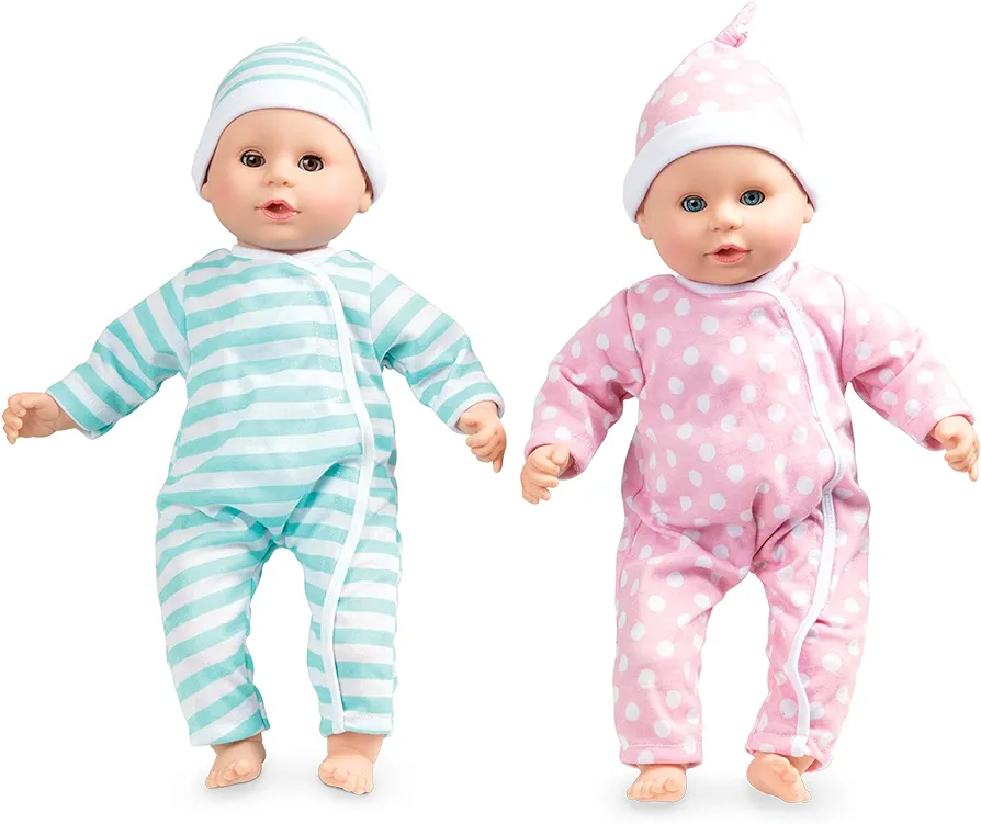 Melissa & Doug Mine to Love Twins Luke & Lucy 15” Light Skin-Tone Boy and Girl Baby Dolls with Rompers, Caps, Pacifiers - First Baby Dolls For Toddlers 18 Months And Up