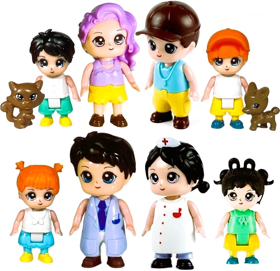 FUNERICA Dollhouse People Figures Playset - Adorable Dollhouse Family Members with Pets, Doctor, and Nurse. Little People Figures Doll House Accessories Toys