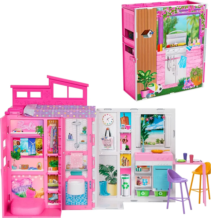 Barbie Doll House Playset, Getaway House with 11 Accessories Including 2 Chairs, 4 Play Areas & 360-degree Play