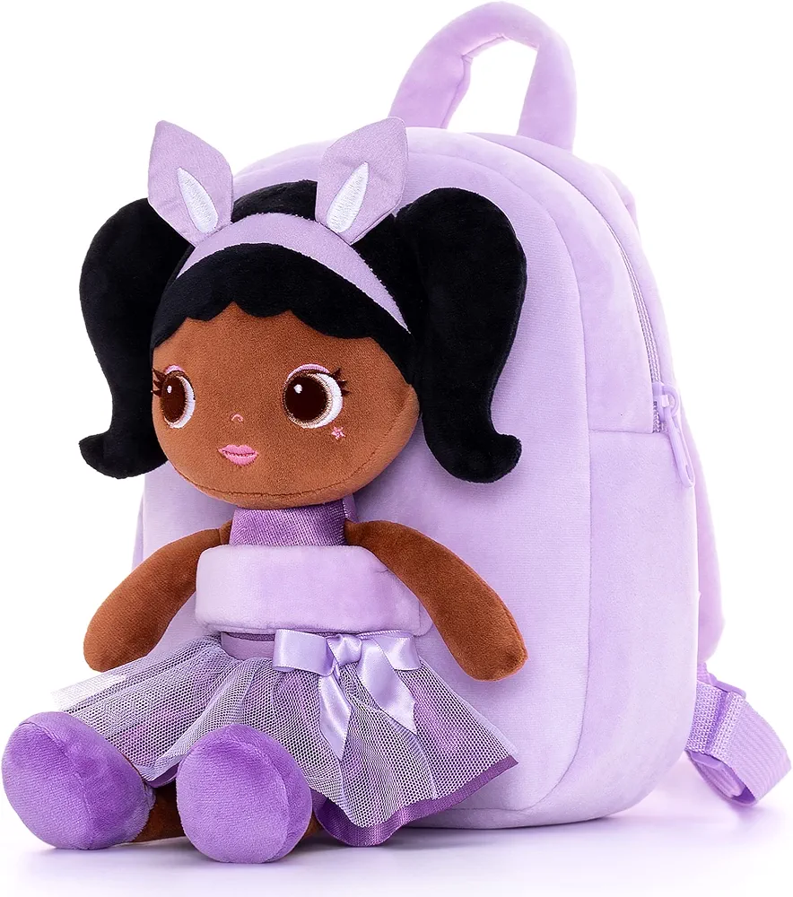 Lazada Toddler Backpack Toy with Baby Doll Girl Toys Plush Tanned Baby Gifts 9.5”