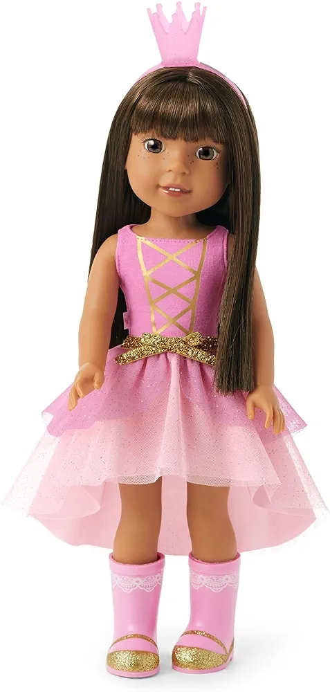 American Girl WellieWishers 14.5-inch Ashlyn Doll with Pink Leotard, Glitter Skirt, Headband, and Boots, For Ages 4+