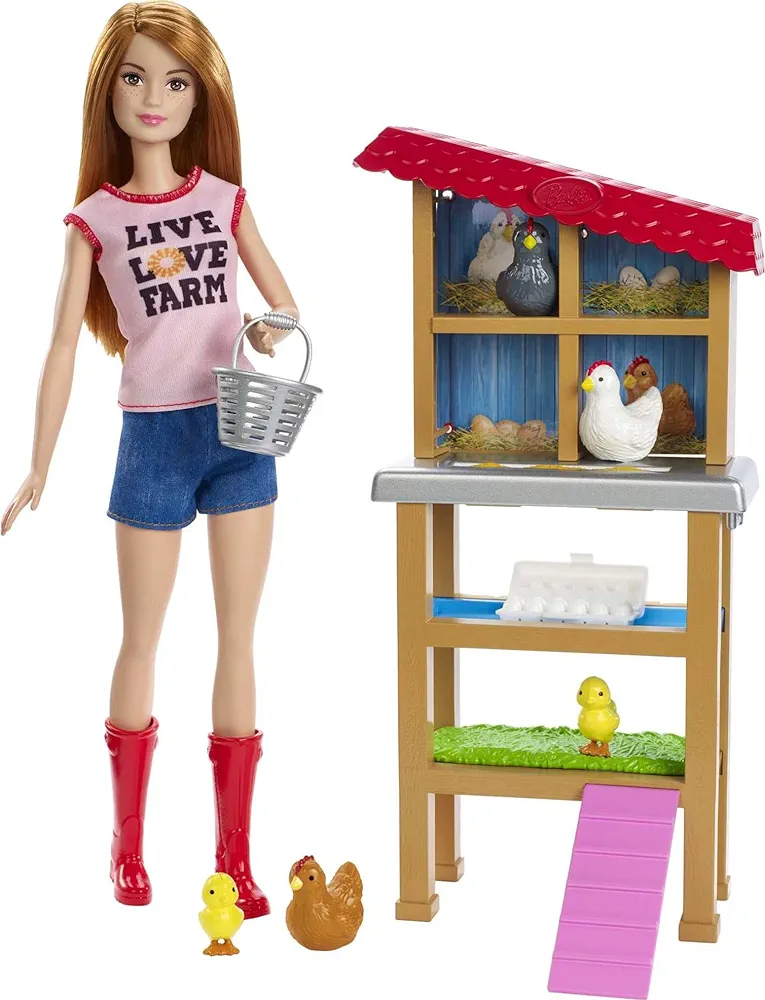 Barbie Careers Playset, Chicken Farmer Set with Fashion Doll with Red Hair & Boots, Henhouse, Chickens & Accessories (Amazon Exclusive)