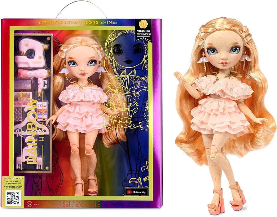 Rainbow High Victoria- Light Pink Fashion Doll and Freckles from Head to Toe. Fashionable Outfit & 10+ Colorful Play Accessories. Great Gift for Kids 4-12 Years Old and Collectors.