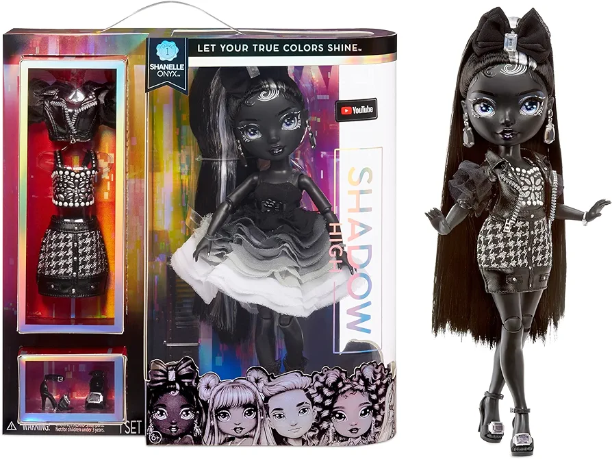 Rainbow High Shadow Series 1 Shanelle Onyx- Grayscale Fashion Doll. 2 Black Designer Outfits to Mix & Match with Accessories, Great Gift for Kids 6-12 Years Old and Collectors, Multicolor, 583554EUC