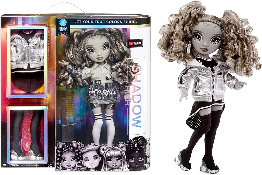 Rainbow High Nicole Steel Grayscale Fashion Doll with 2 Outfits and Accessories, Gift for Kids 6-12