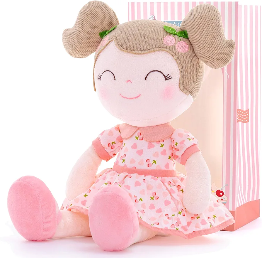 Gloveleya Baby Doll Girl Gifts Plush Toys Soft Dolls Baby Gifts Cherry Girl Pink 14 Inches with Gift Box…