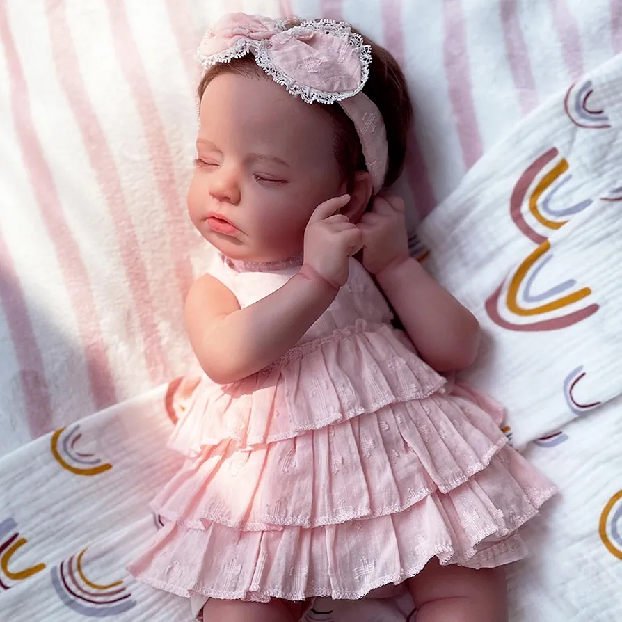 Reborn Baby Dolls Girl - 20 Inch Realistic Sleeping Newborn Baby Doll, Lifelike Handmade Cloth Body Soft Weighted Reborn Doll, Advanced Painted Gift Set for Kids Age 3+