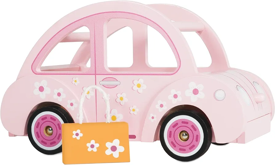 Le Toy Van - Wooden Daisylane Sophie's Car Accessories Play Set for Dolls Houses - Wooden Car Toy with Luggage Accessory - Dollhouse Accessories - Suitable for Ages 2+,Bright Pink, Medium