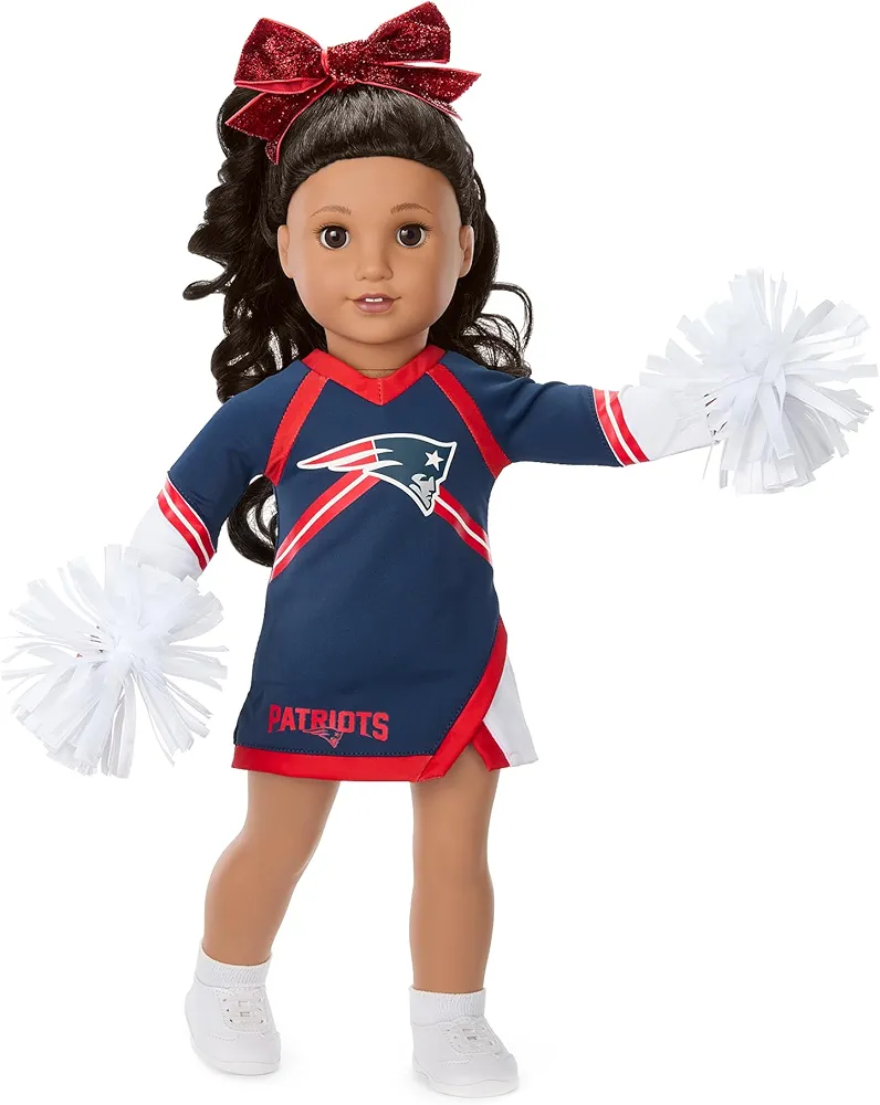 American Girl New England Patriots Cheer Uniform 18 inch Doll Clothes with Pom Poms, Navy and Red, 5 pcs, Ages 6+