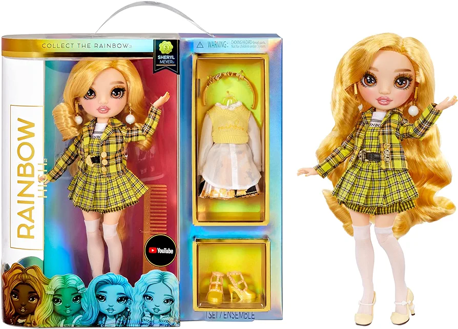 Rainbow High Series 3 Sheryl Meyer Fashion Doll – Marigold (Yellow) with 2 Designer Outfits to Mix & Match with Accessories, Gift for Kids and Collectors, Toys for Kids Ages 6 7 8+ to 12 Years Old