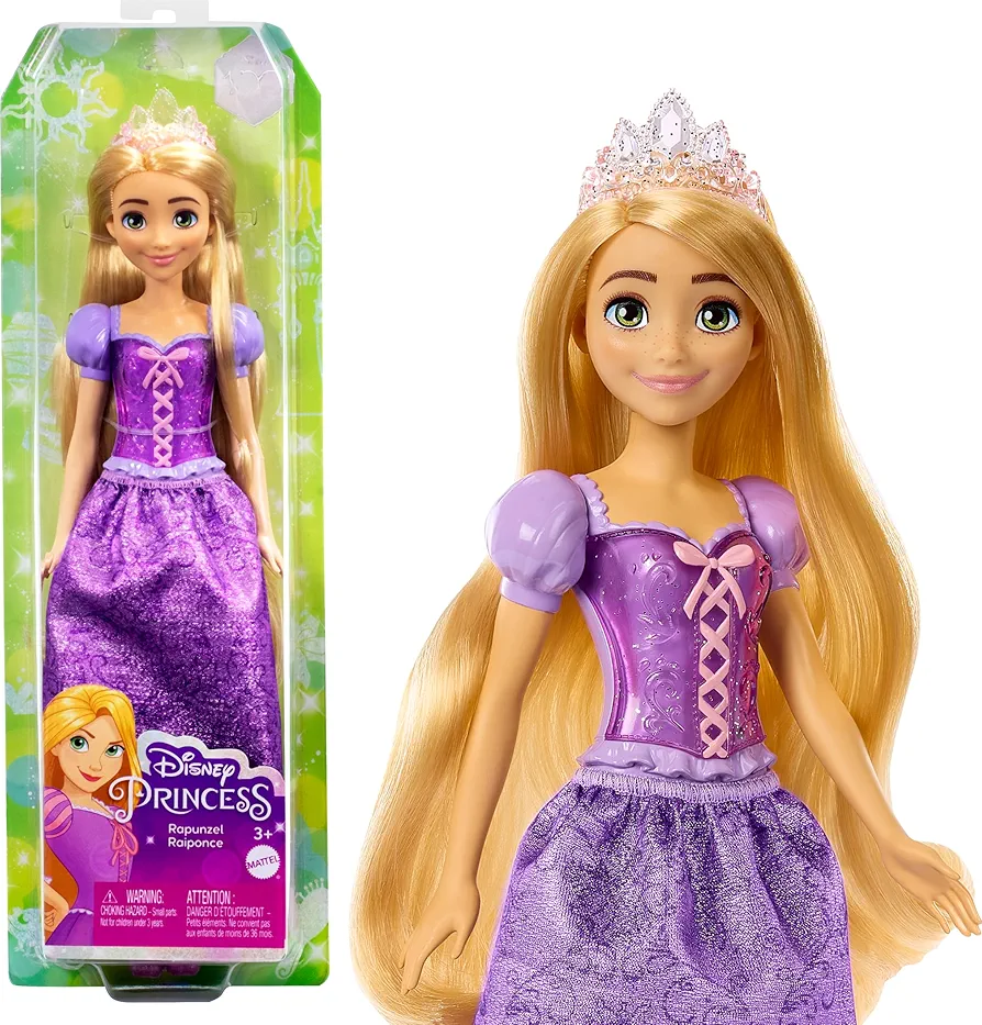 Mattel Disney Princess Toys, Rapunzel Fashion Doll, Sparkling Look with Blonde Hair, Blue Eyes & Tiara Accessory, Inspired by the Movie Tangled