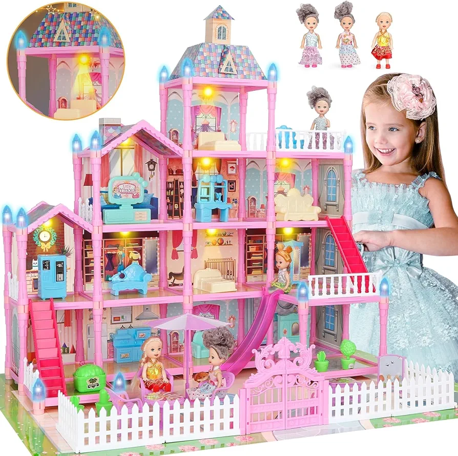 Doll House, Dream Doll House for Girls Pretend Toys - 4 Story 16 Rooms Dollhouse 7-8 Furniture and Accessories, Toddler Playhouse DIY Building Kids Gift for for 3 4 5 6 7 8 9 10 Year Old Girls