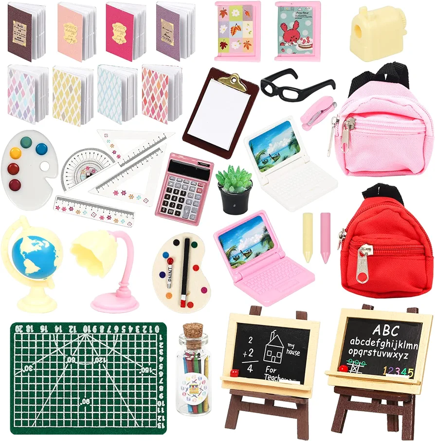 SOTOGO 34 Pieces Doll House School Supplies Mini School Accessories Dollhouse Toy Home Miniature Model DIY Doll Accessories