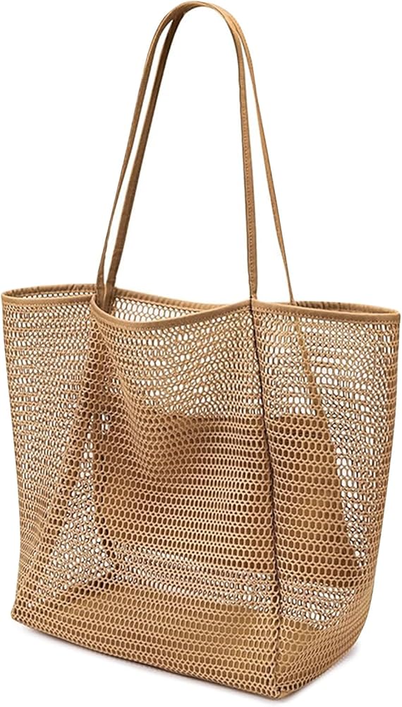 Large Women's Beach Shoulder Bag, Foldable Beach Bags with Zipper Pocket, Beach Net Bag for Travel