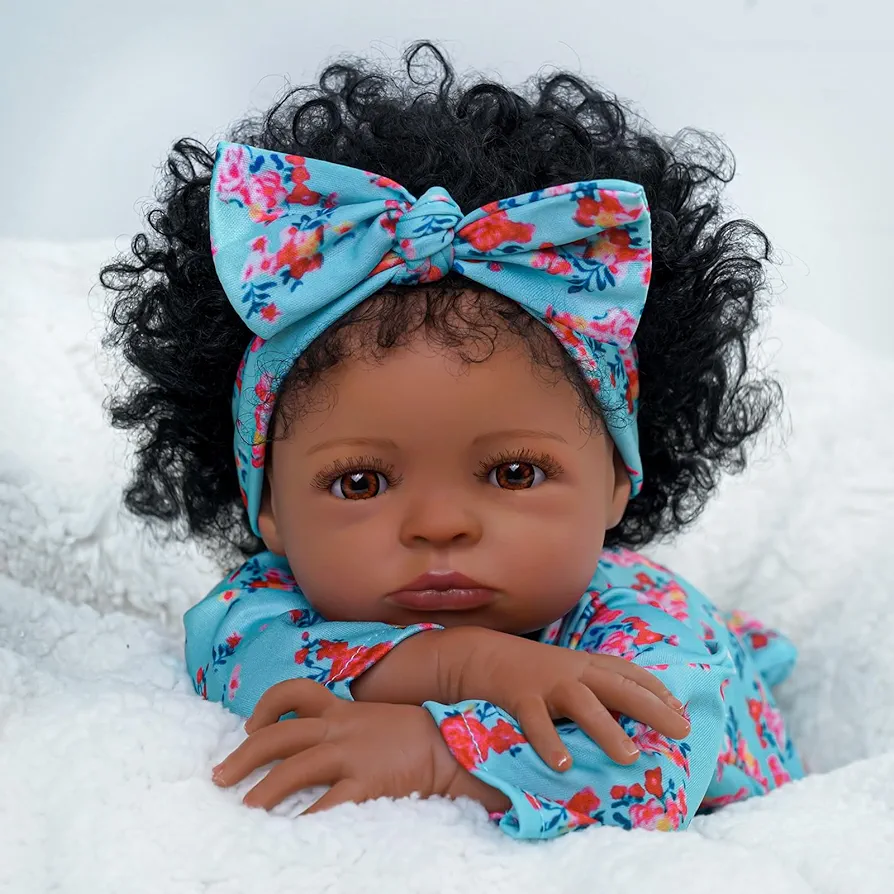 BABESIDE Lifelike Reborn Black Girl- 18-Inch Realistic Newborn Real Life Baby Dolls with Clothes and Toy Gift for Kids Age 3+