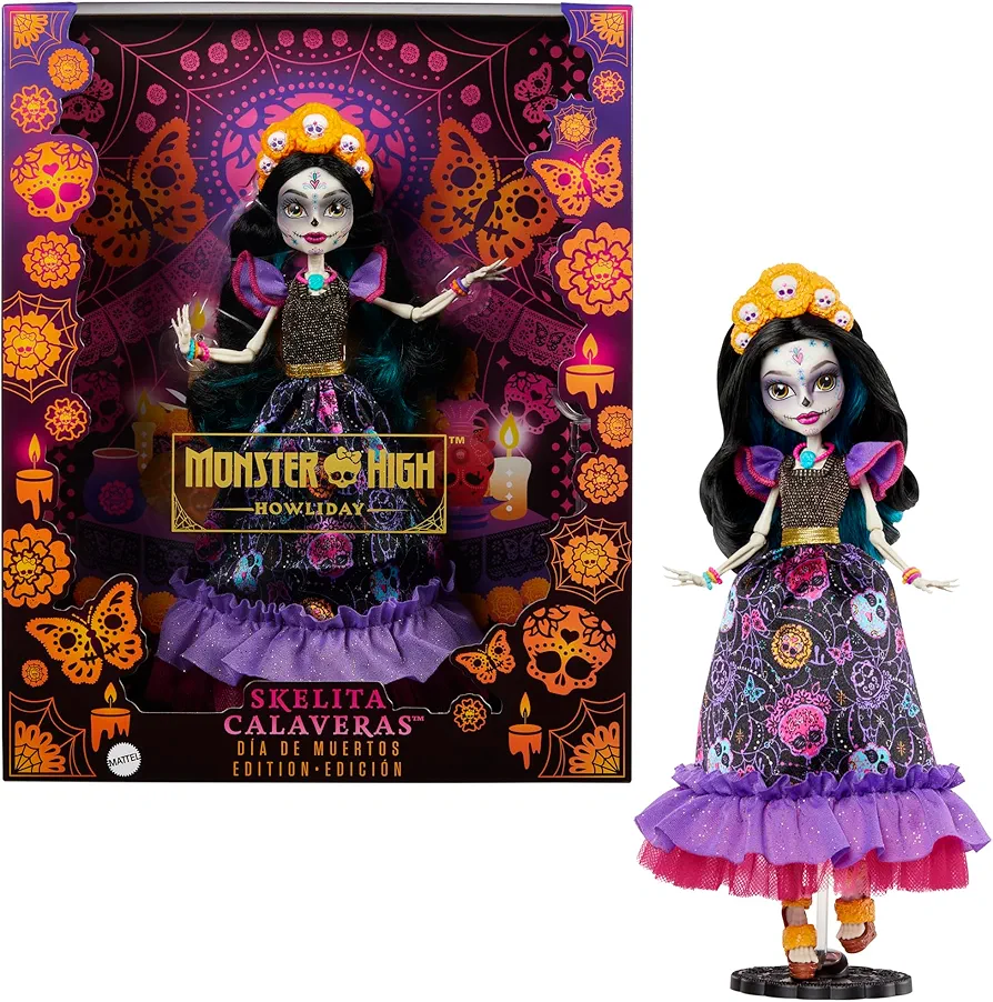 Monster High Doll, Skelita Calaveras Dia De Muertos Collectible with Traditional Sugar Skull & Marigold Details