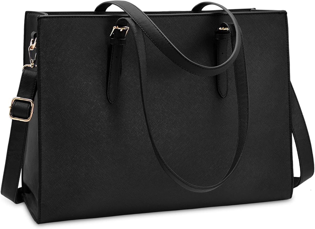 NUBILY Women's PU Leather Large Capacity Tote Bag 15.6 Inch Waterproof Laptop Bag Shoulder Bag