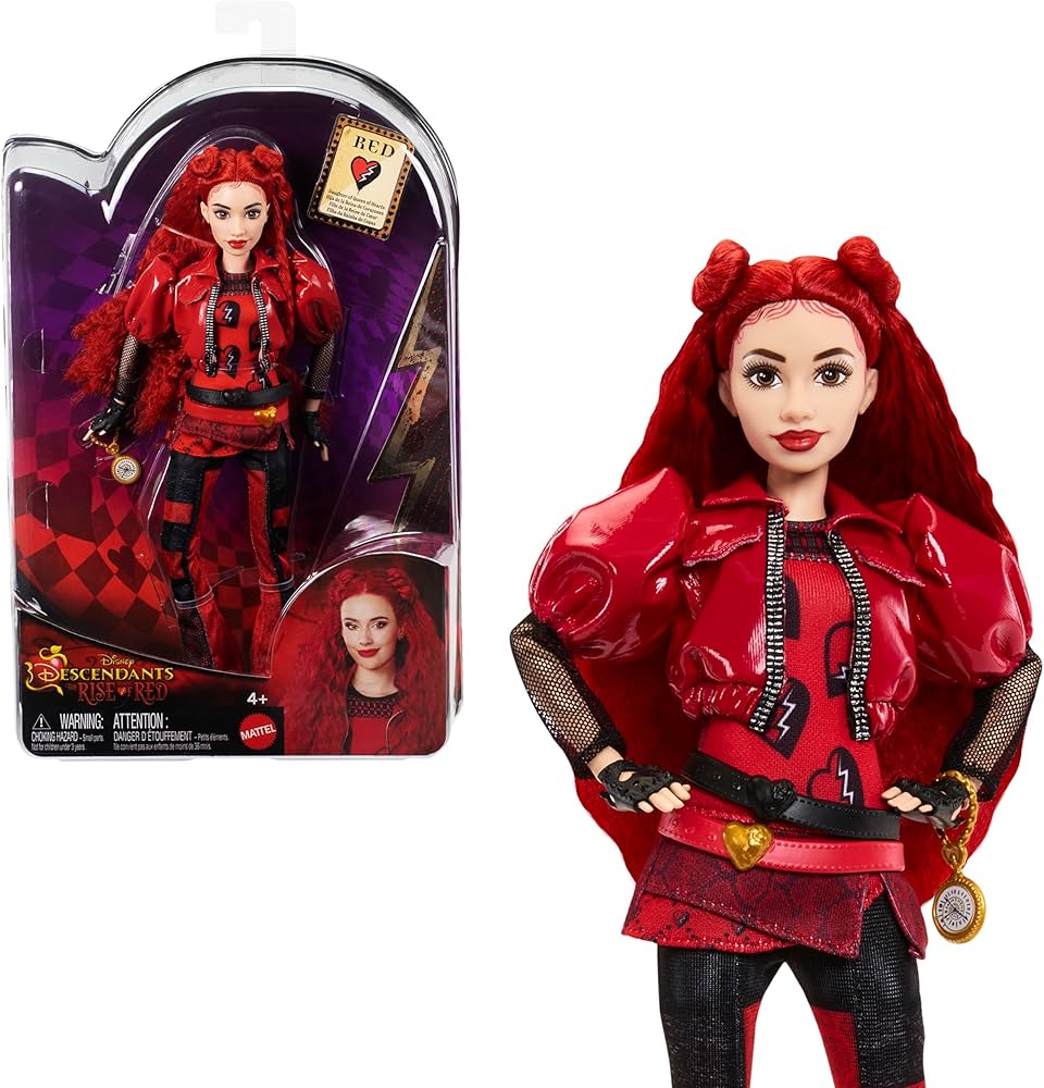 Mattel Disney Descendants: The Rise of Red Fashion Doll & Accessory – Red, Daughter of Queen of Hearts with Movie-Inspired Clothes & Pocket Watch