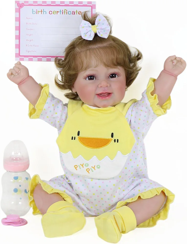 Lifelike Reborn Baby Dolls 21 Inch Baby Full vinyl Body Realistic-Newborn Baby Dolls Girl Looks Like a Real Baby Kids Gift Set (Yellow)