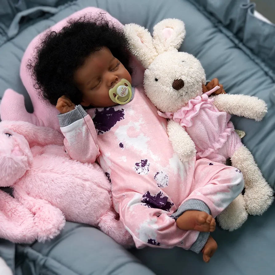 BABESIDE Lifelike Reborn Baby Dolls Black - 17-Inch Baby-Soft Body & Curls Realistic-Newborn Baby Dolls African American Real Life Baby Dolls Cloth Body w/Feeding Kit & Gift Box for Kids